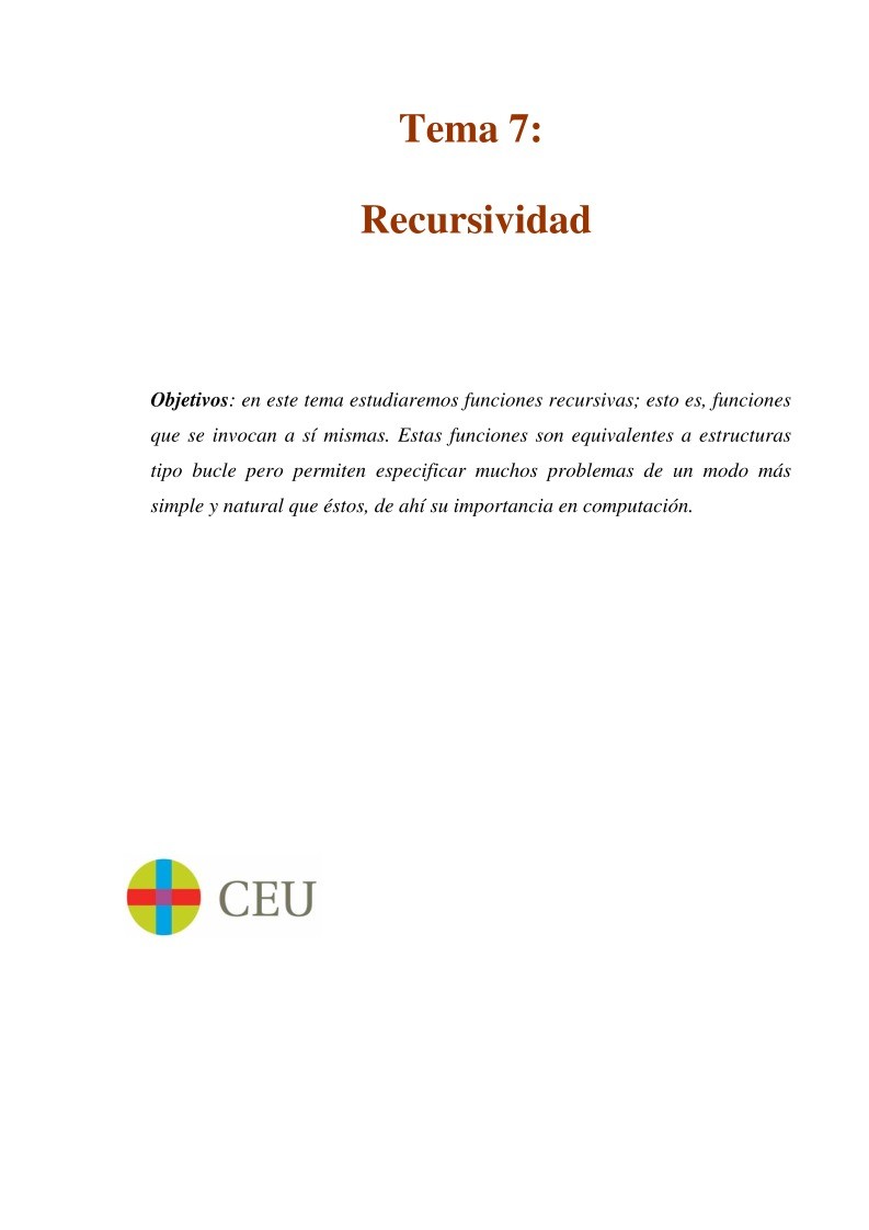 Imágen de pdf Tema 7 - Recursividad