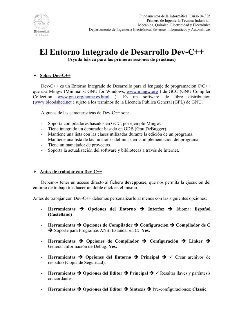 Imágen de pdf El Entorno Integrado de Desarrollo Dev-C++