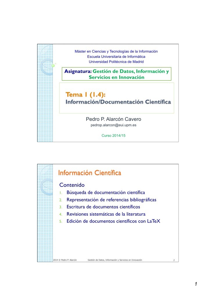 Imágen de pdf Tema 1 (1.4): Información/Documentación Científica - Gestión de Datos, Información y Servicios en Innovación