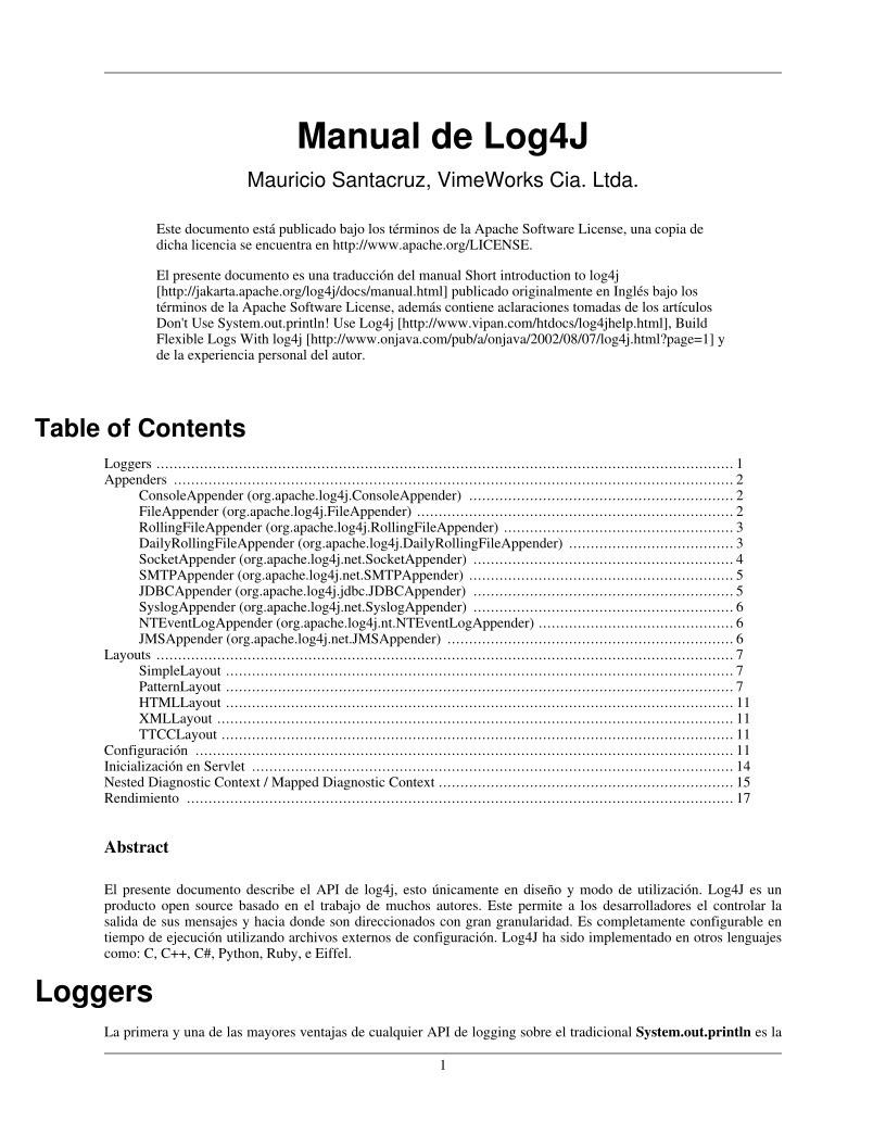 Imágen de pdf Manual de Log4J