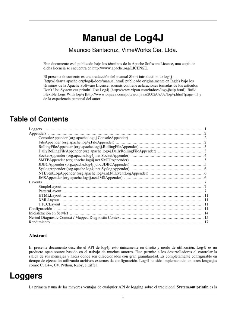 Imágen de pdf Manual de Log4J