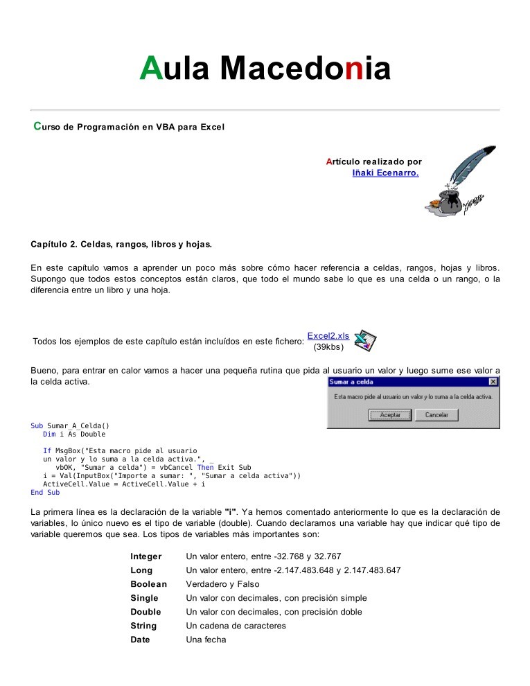 Imágen de pdf Curso de programación en VBA para Excel - Capítulo 2. Celdas, rangos, libros y hojas