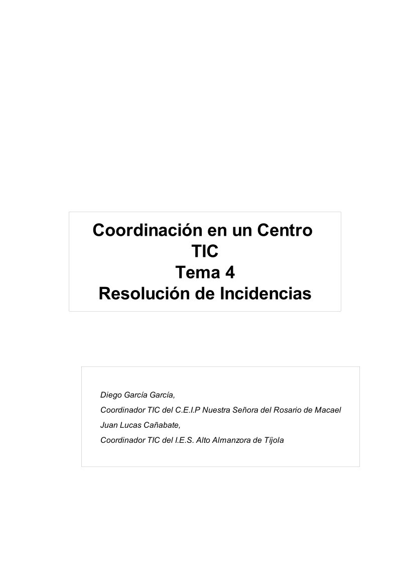 Imágen de pdf Coordinación en un Centro TIC - Tema 4 Resolución de Incidencias