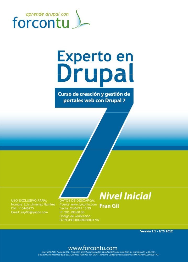 Imágen de pdf Experto en Drupal 7 - nivel inicial completo