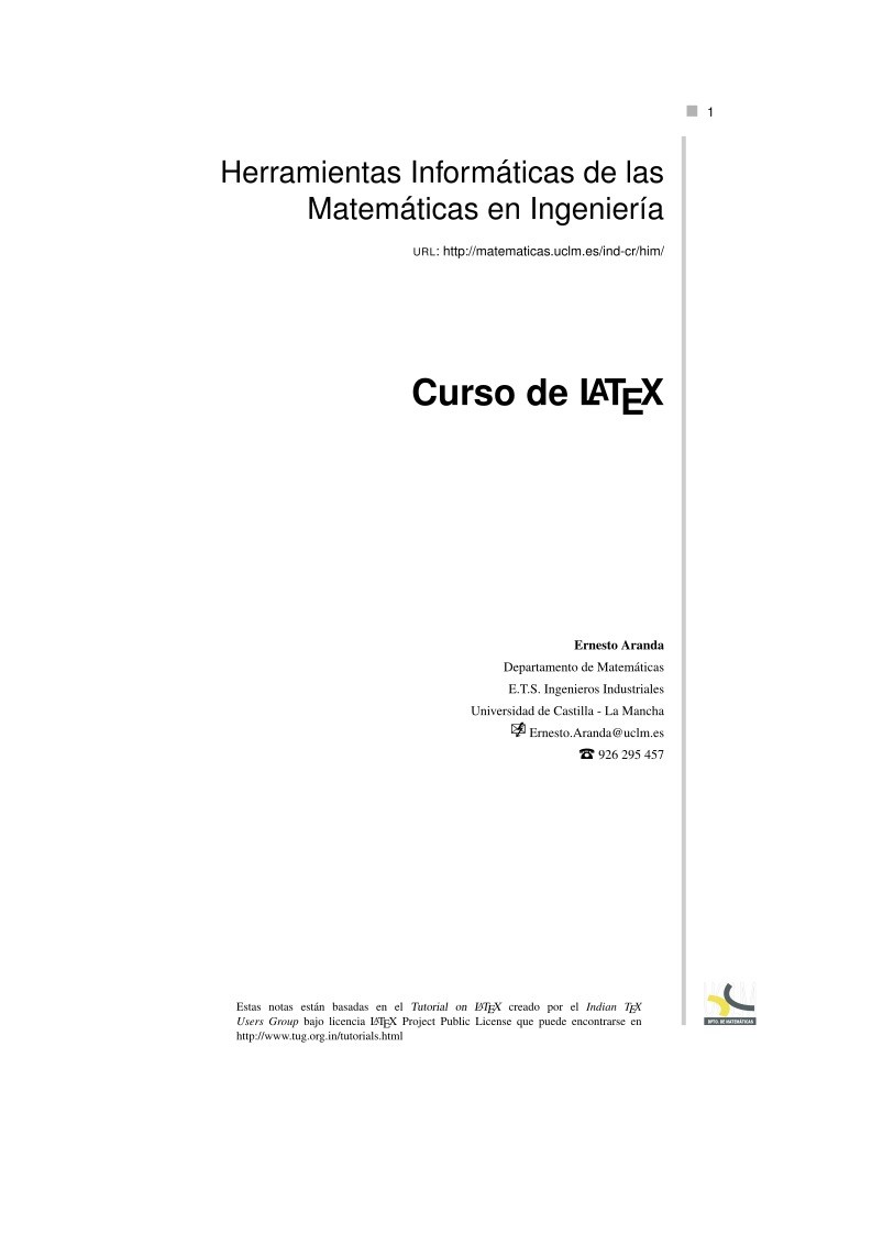 Imágen de pdf Curso de LATEX - Herramientas Informáticas de las Matemáticas en Ingeniería