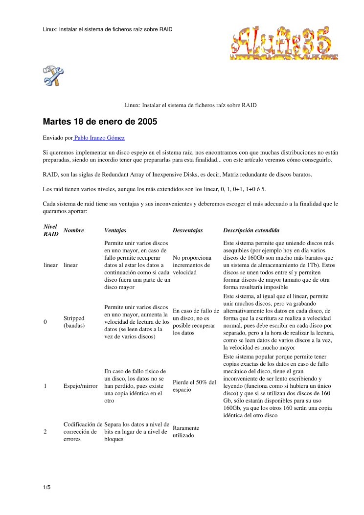 Imágen de pdf Linux: Instalar el sistema de ficheros raíz sobre RAID
