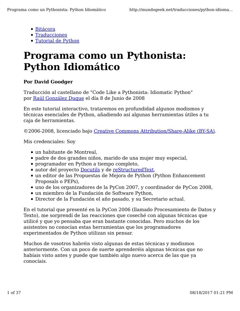 Imágen de pdf Programa como un Pythonista: Python Idiomático