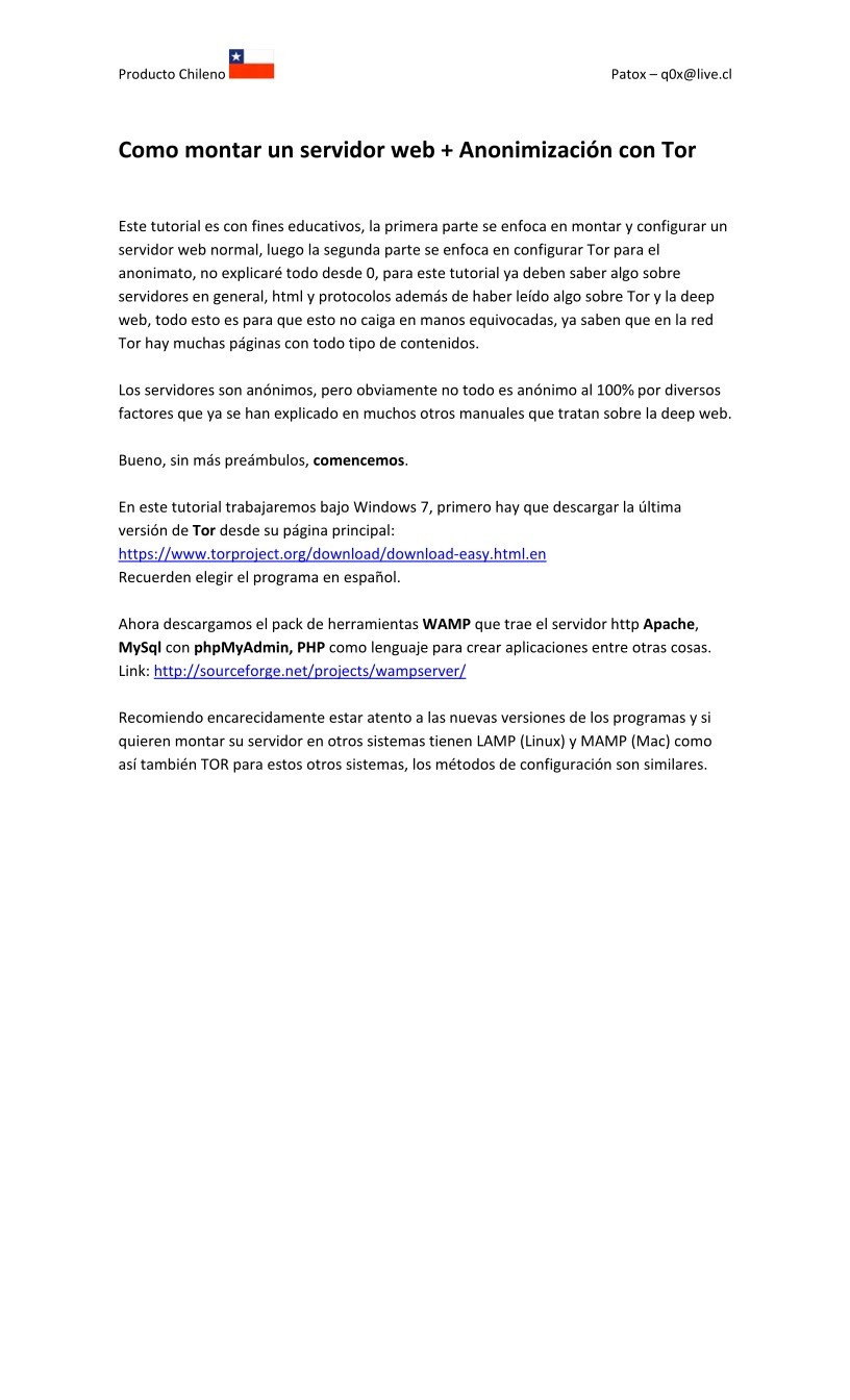 Imágen de pdf Como montar un servidor web + Anonimización con Tor