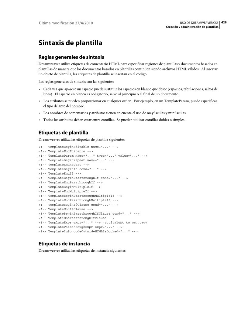 Imágen de pdf USO DE DREAMWEAVER CS5 - Creación y administración de plantillas