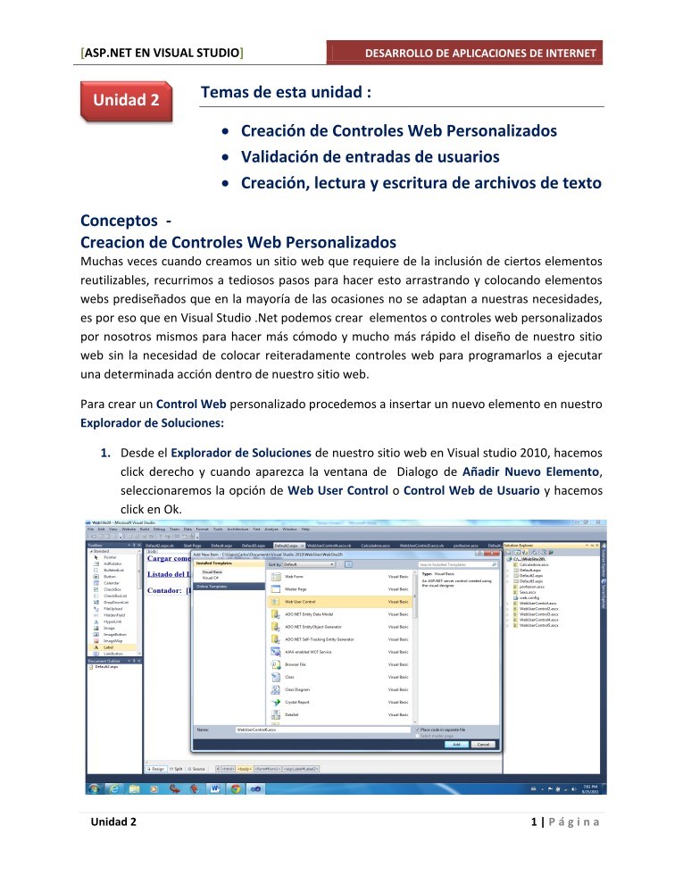 Imágen de pdf ASP.NET EN VISUAL STUDIO - Unidad 2
