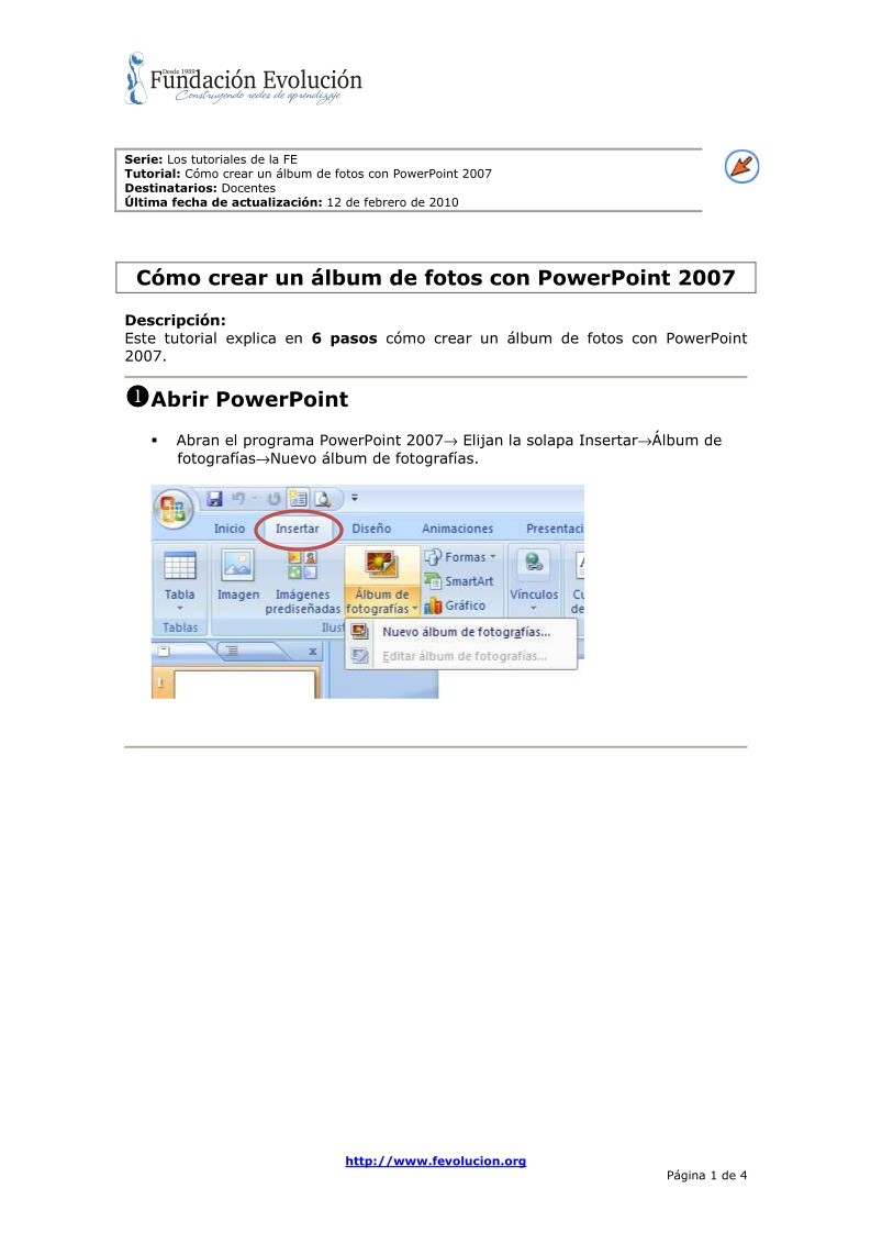 Imágen de pdf Cómo crear un album de fotos con PowerPoint 2007