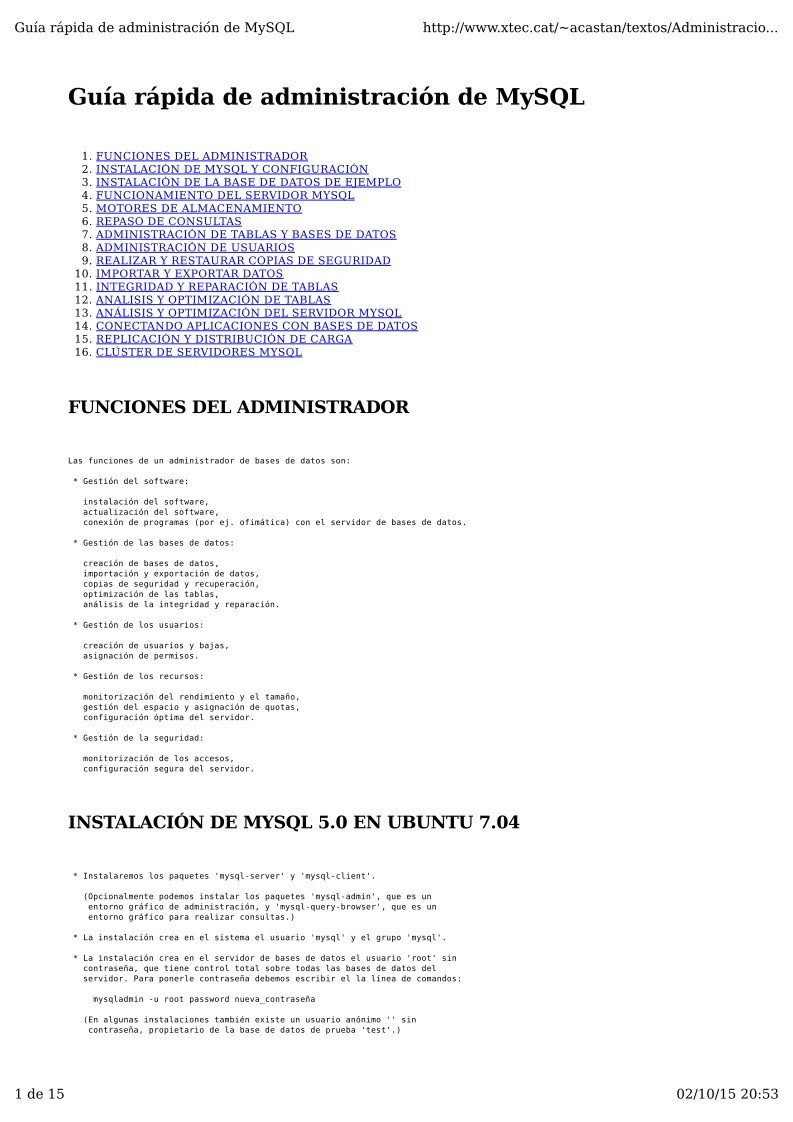 Imágen de pdf Guía rápida de administración de MySQL