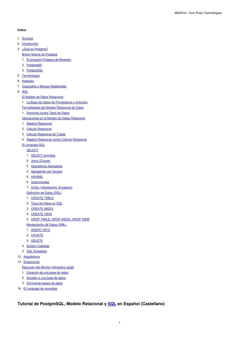 Imágen de pdf Tutorial de PostgreSQL, Modelo Relacional y SQL en Español