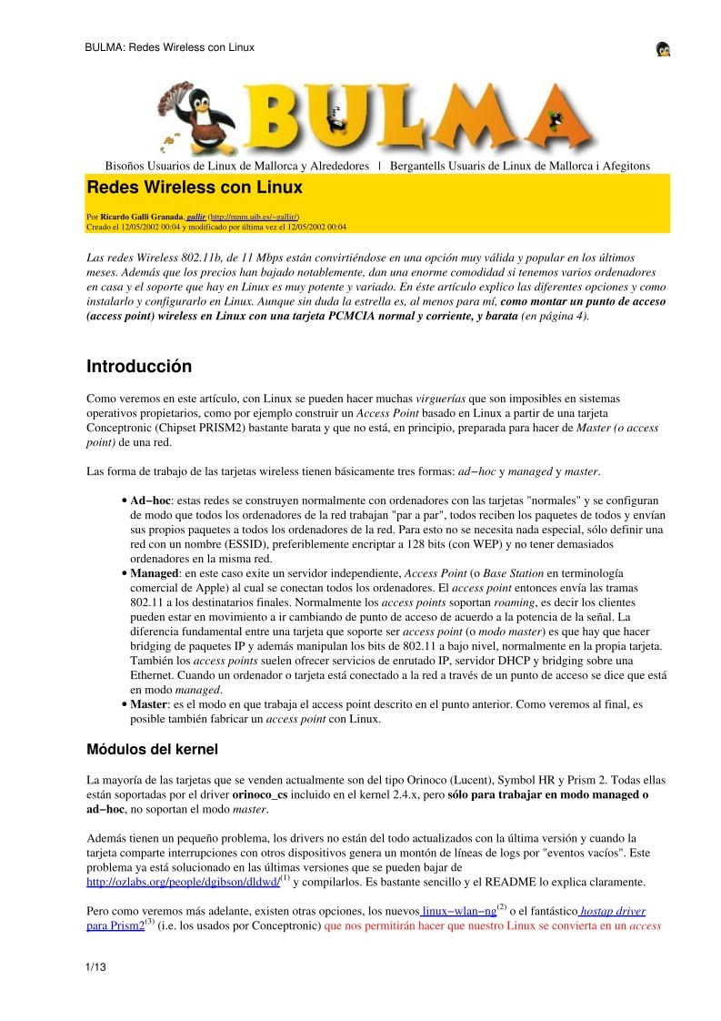 Imágen de pdf BULMA: Redes Wireless con Linux