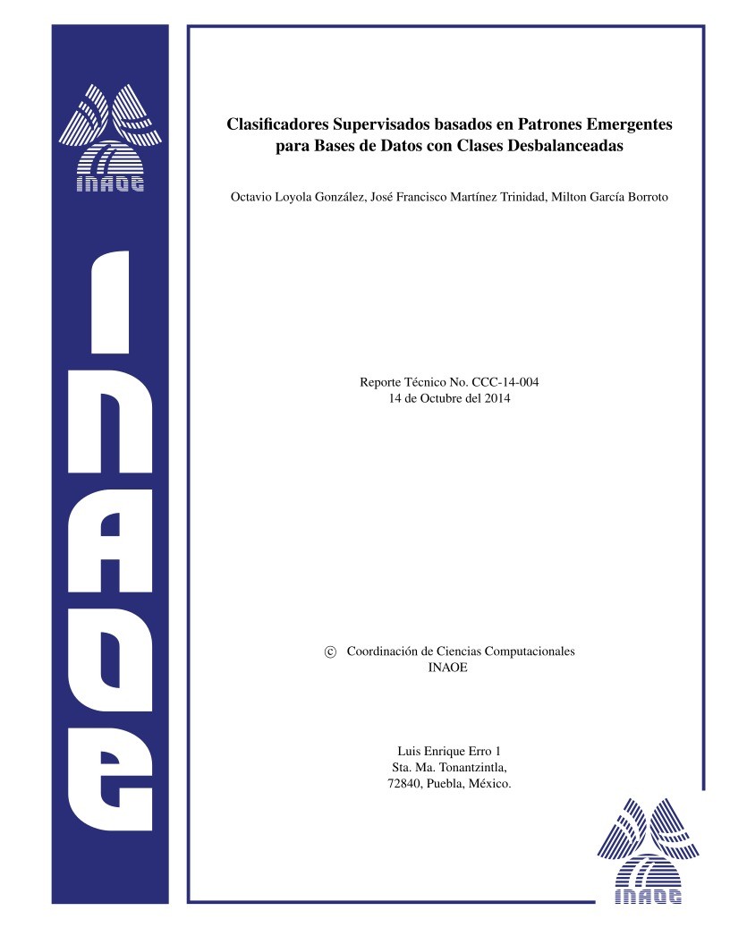 Imágen de pdf Clasificadores Supervisados basados en Patrones Emergentes para Base de Datos con Clases Desbalanceadas
