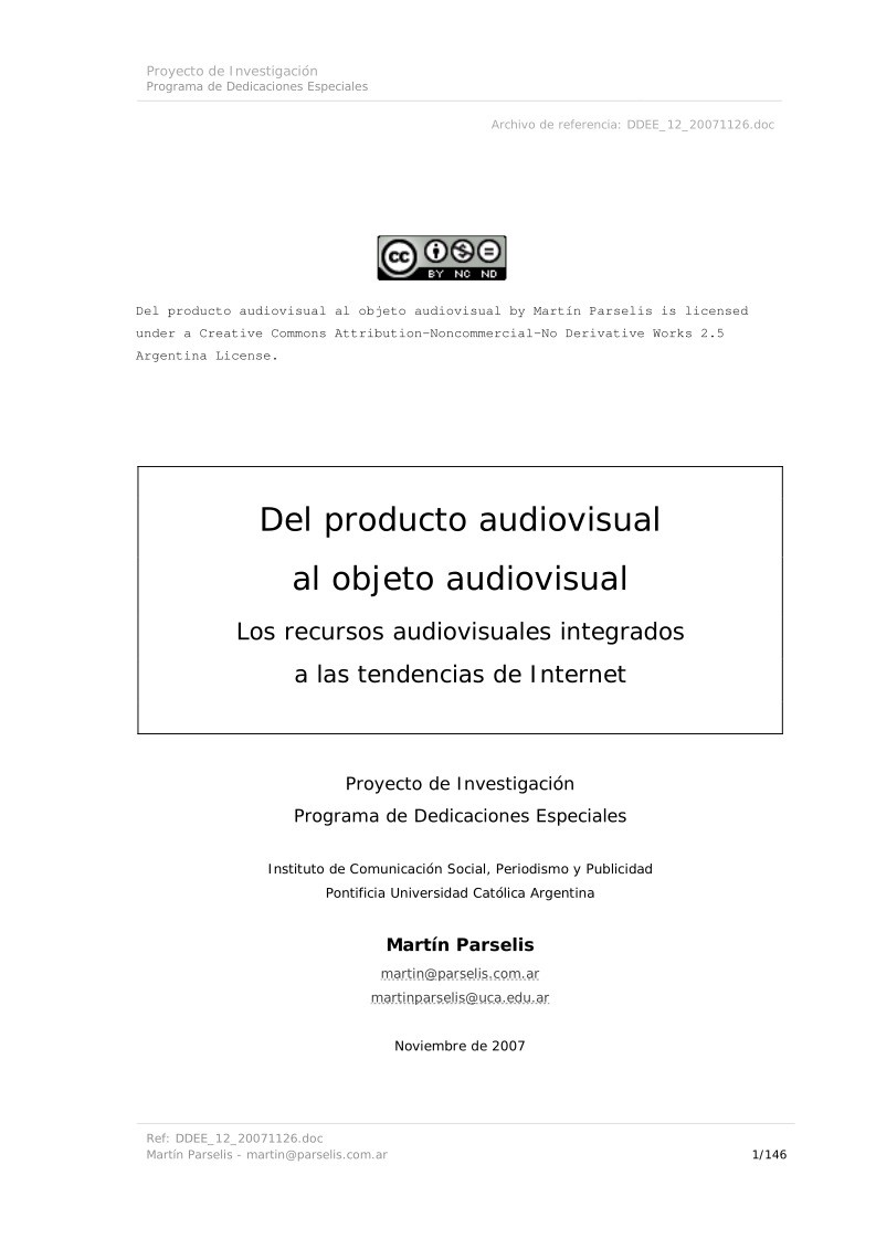 Imágen de pdf Del producto audiovisual al objeto audiovisual - Los recursos audiovisuales integrados a las tendencias de Internet