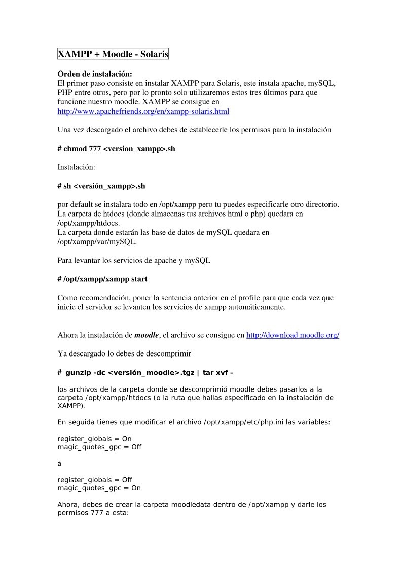 Imágen de pdf XAMPP + Moodle + Solaris