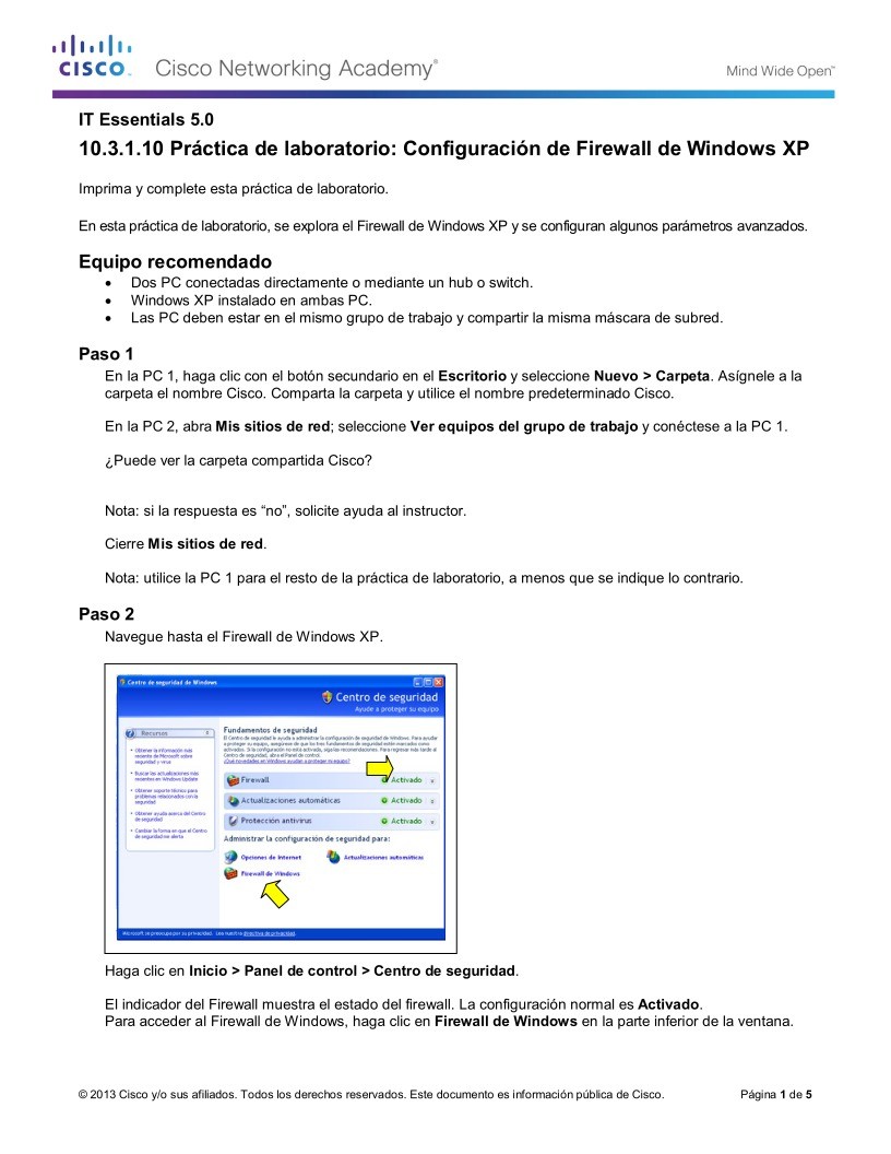 Imágen de pdf Configuración de Firewall de Windows XP