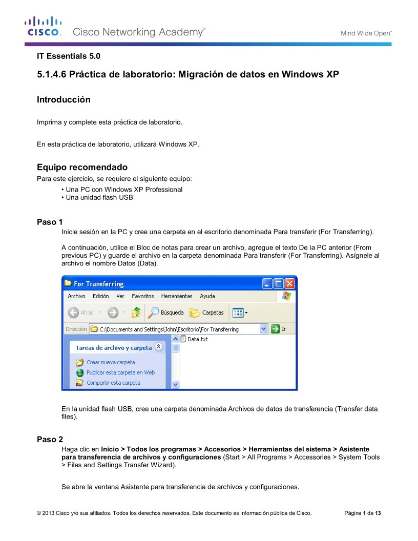 Imágen de pdf Práctica de laboratorio: Migración de datos en Windows XP