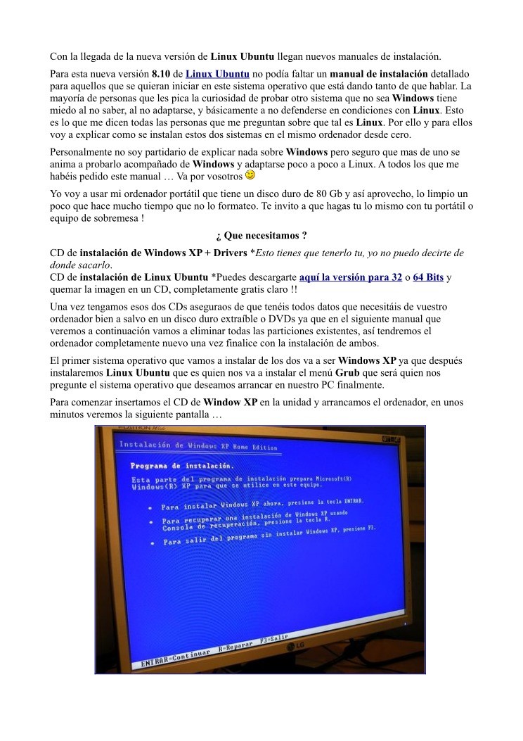 Imágen de pdf manual de instalación Ubuntu 8.10