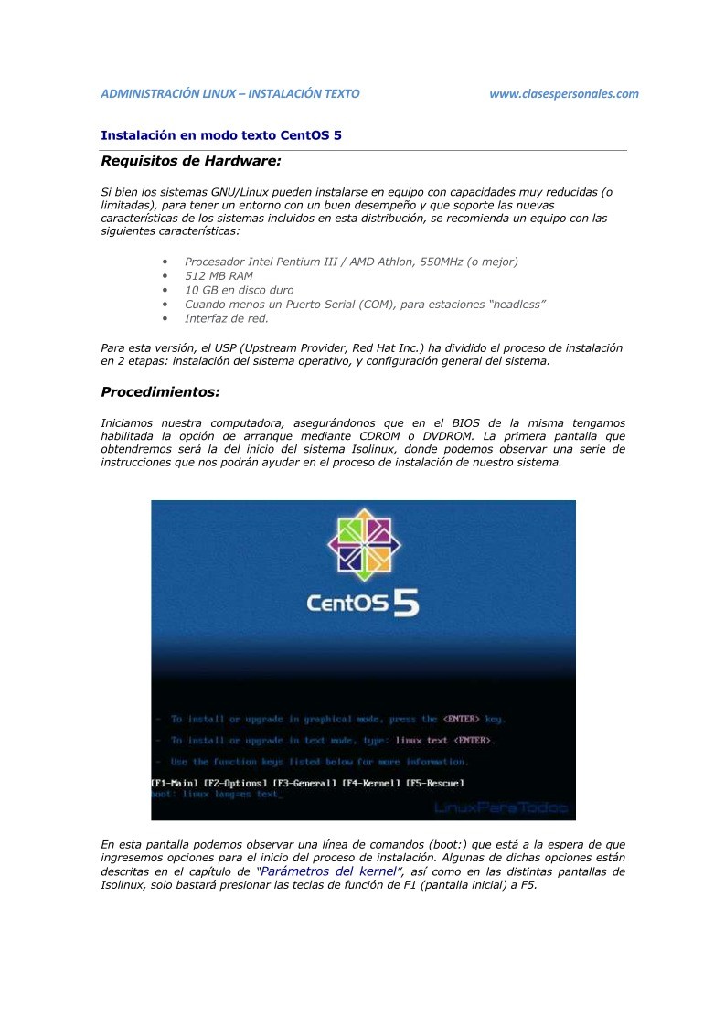 Imágen de pdf CENTOS 5 - Instalación en modo texto