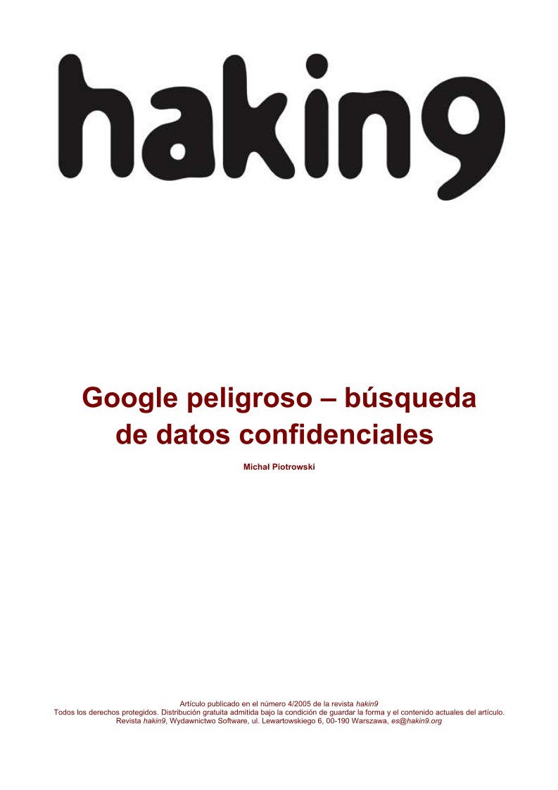 Imágen de pdf Haking - Google peligroso - búsqueda de datos confidenciales