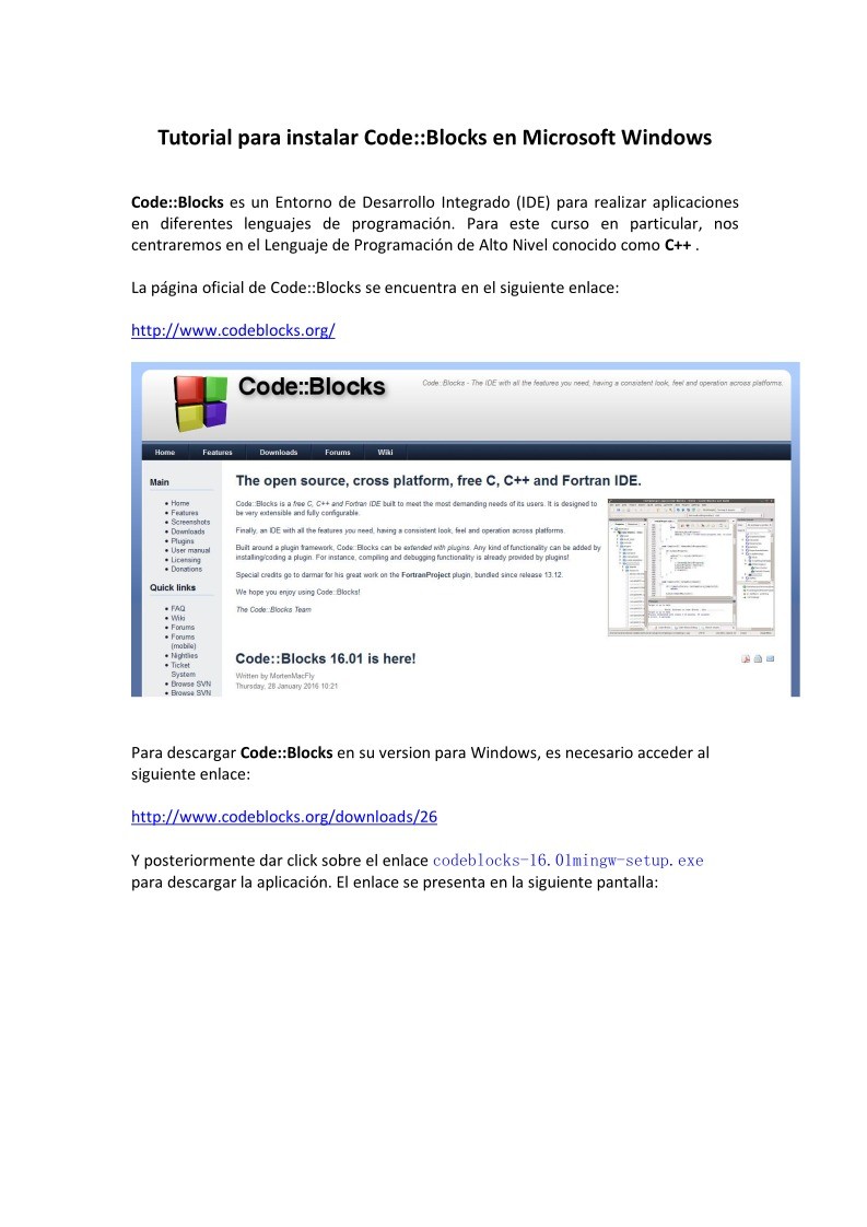 Imágen de pdf Tutorial para instalar CodeBlocks en Windows