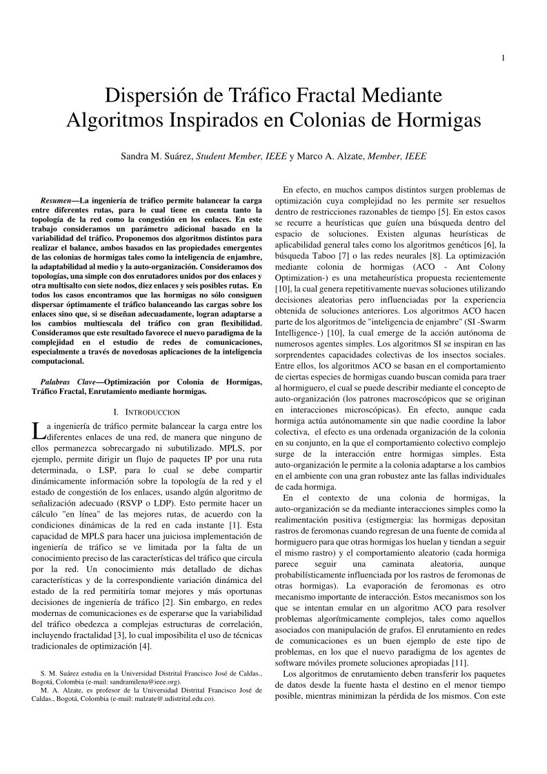 Imágen de pdf Dispersión de Tráfico Fractal Mediante Algoritmos Inspirados en Colonias de Hormigas