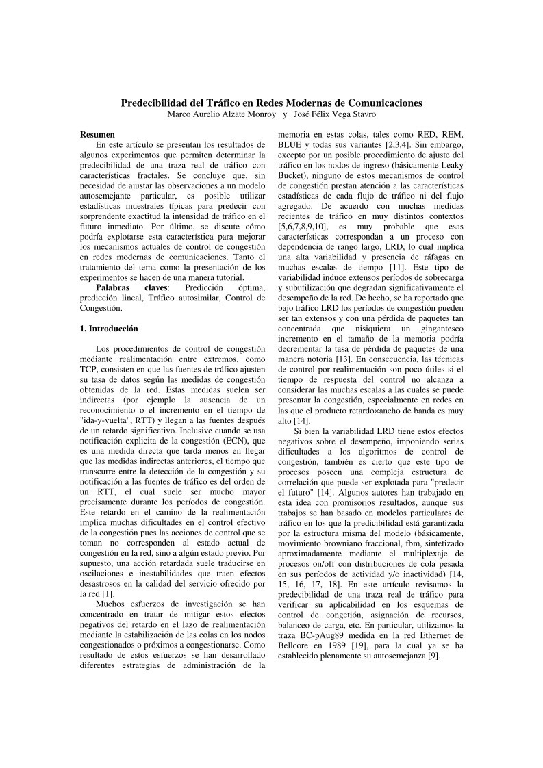 Imágen de pdf Predecibilidad del tráfico en redes modernas de comunicaciones