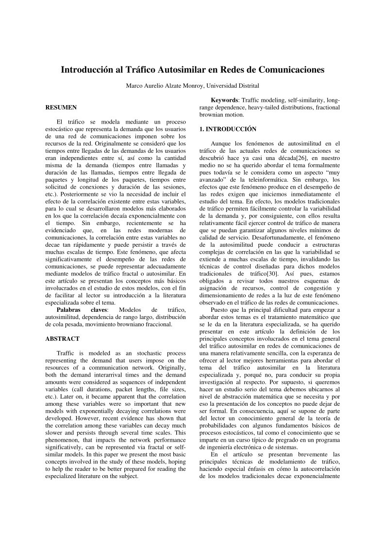 Imágen de pdf Introducción al Tráfico Autosimilar en Redes de Comunicaciones