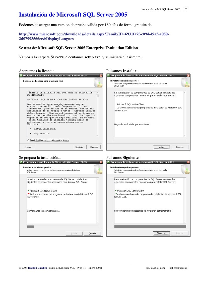 Imágen de pdf Instalación de Microsoft SQL Server 2005