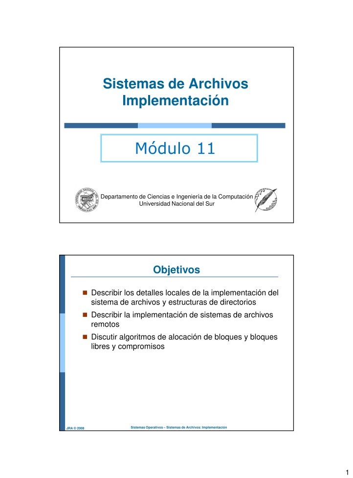 Imágen de pdf Sistemas de Archivos Implementación - Módulo 11
