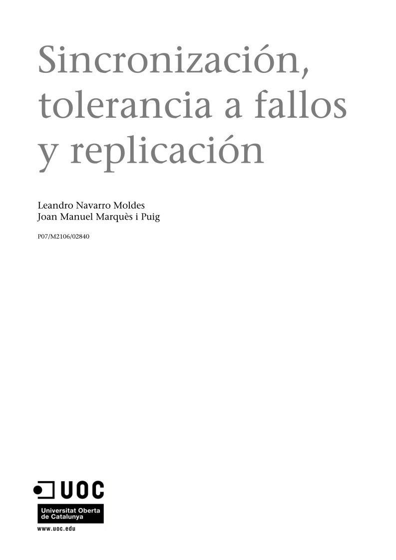 Imágen de pdf Sincronización, tolerancia a fallos y replicación