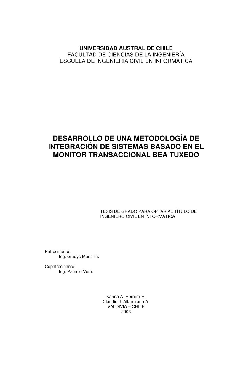 Imágen de pdf Desarrollo de una metodología de integración de sistemas basado en el monitor transaccional BEA TUXEDO
