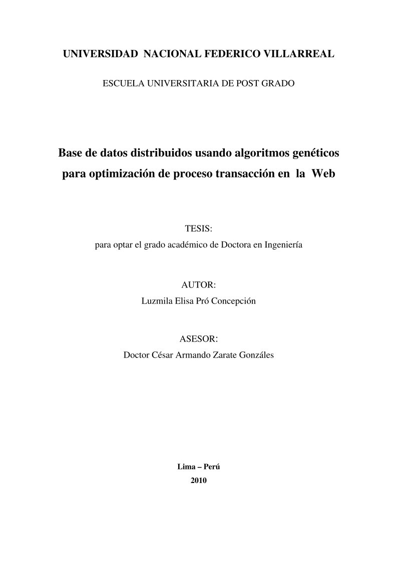 Imágen de pdf Base de datos distribuidos usando algoritmos genéticos para optimización de proceso transacción en la Web