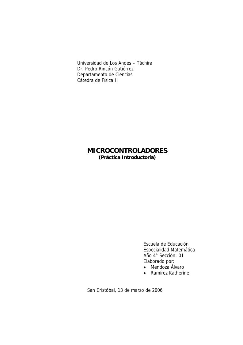 Imágen de pdf Microcontroladores (Práctica Introductoria)