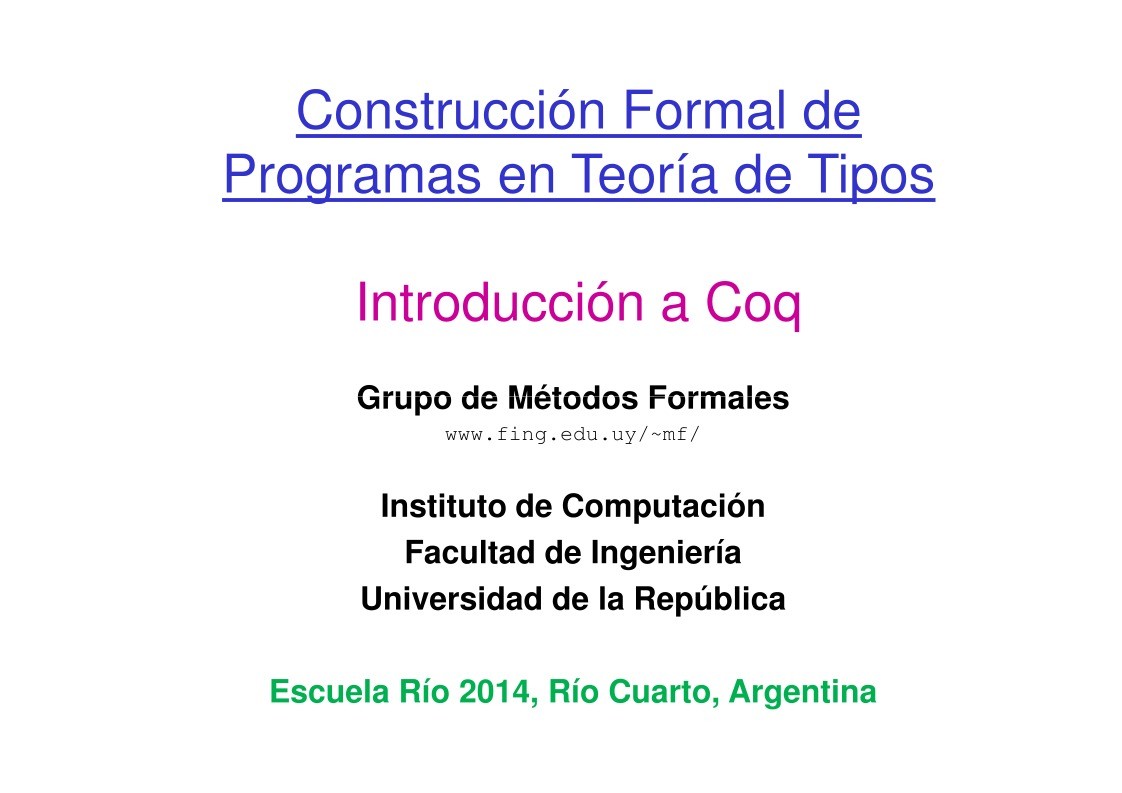 Imágen de pdf Introducción a Coq - Construcción Formal de Programas en Teoría de Tipos