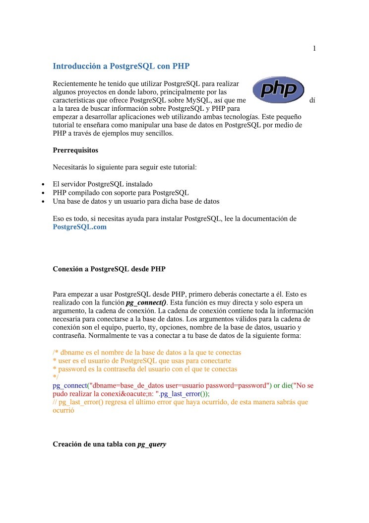Imágen de pdf Introducción a PostgreSQL con PHP