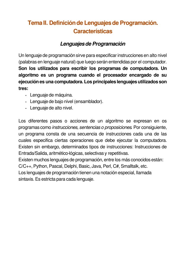 Imágen de pdf Tema II. Definición de Lenguajes de Programación. Características