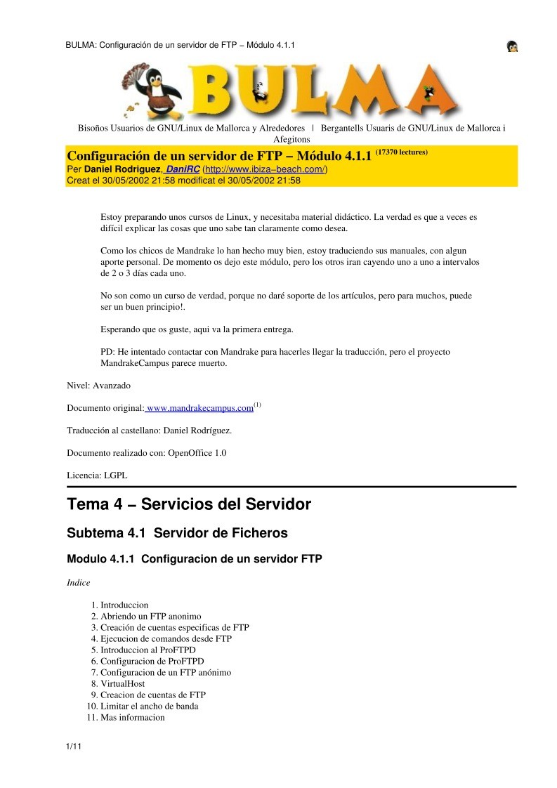 Imágen de pdf BULMA: Configuración de un servidor de FTP - Módulo 4.1.1