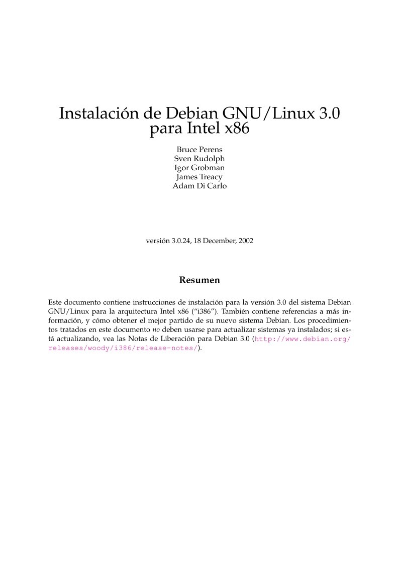Imágen de pdf Instalación de Debian GNU/Linux 3.0 para Intel x86