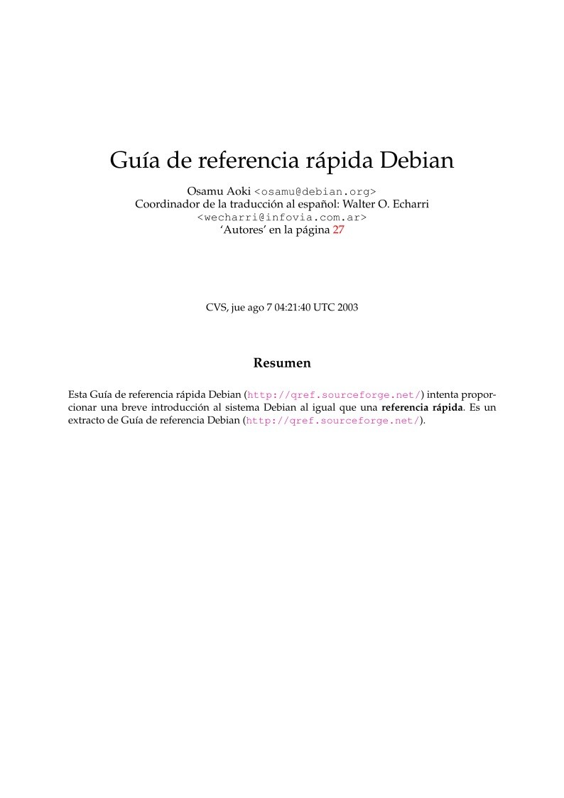 Imágen de pdf Guía de referencia rápida Debian