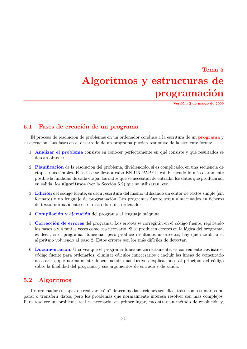 Imágen de pdf Tema 5 - Algoritmos y estructuras de programación