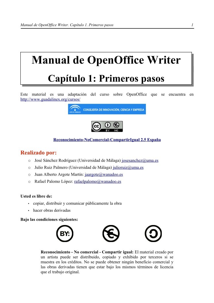 Imágen de pdf Capítulo 1: Primeros pasos - Manual de OpenOffice Writer