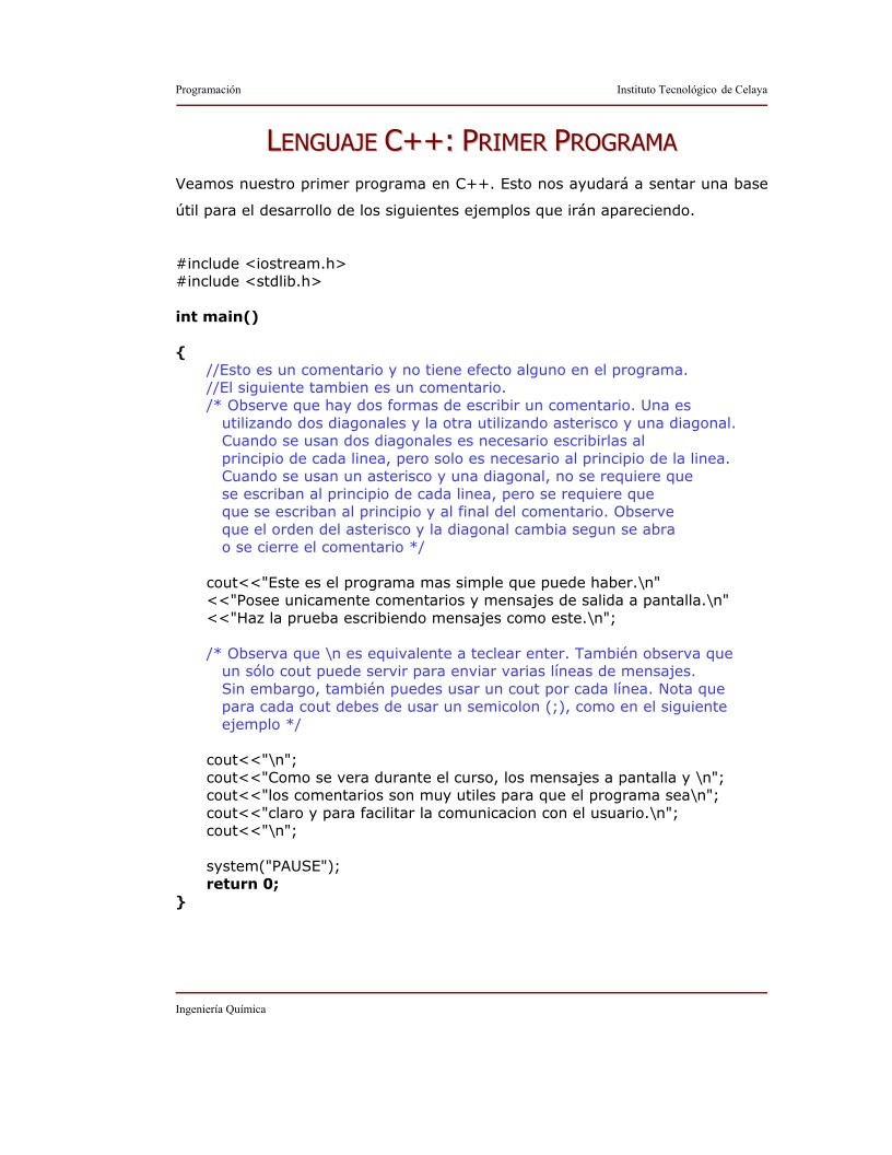 Imágen de pdf Lenguaj C++: primer programa