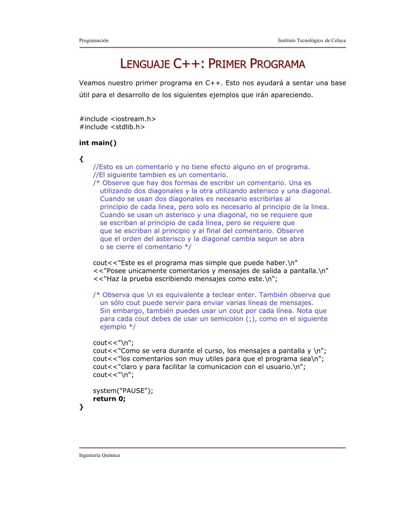 Imágen de pdf Lenguaj C++: primer programa