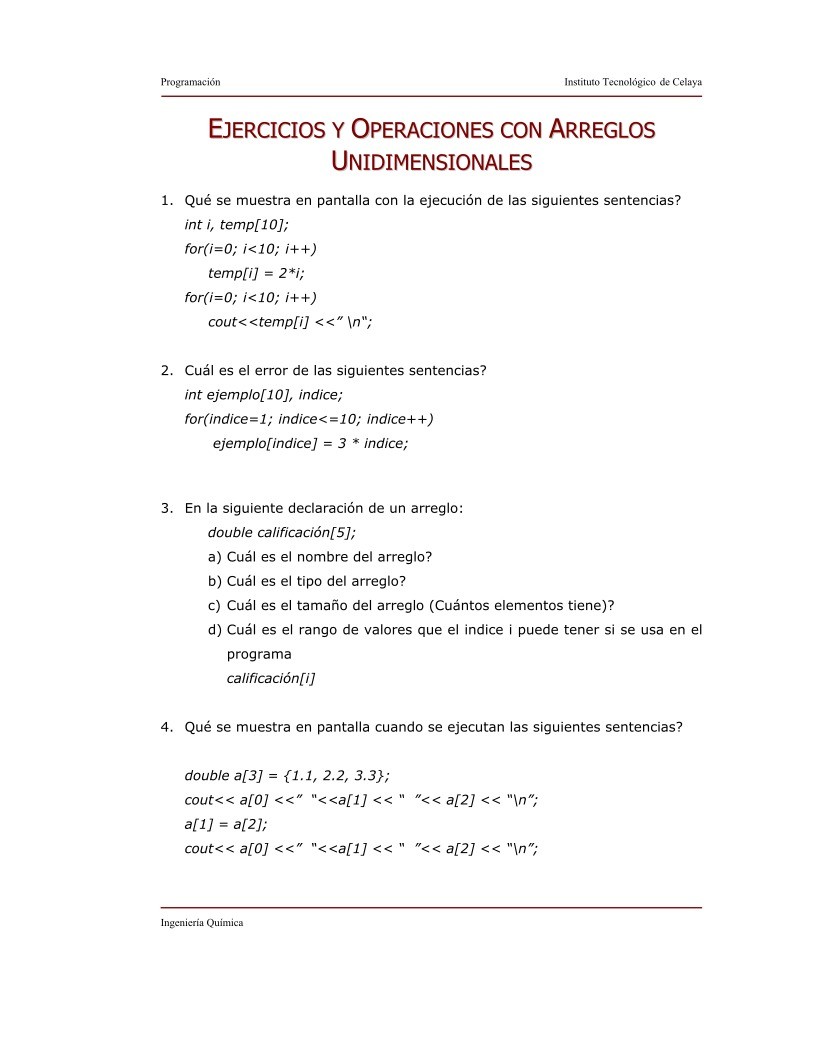 Imágen de pdf Ejercicios y operaciones con arreglos unidimensionales