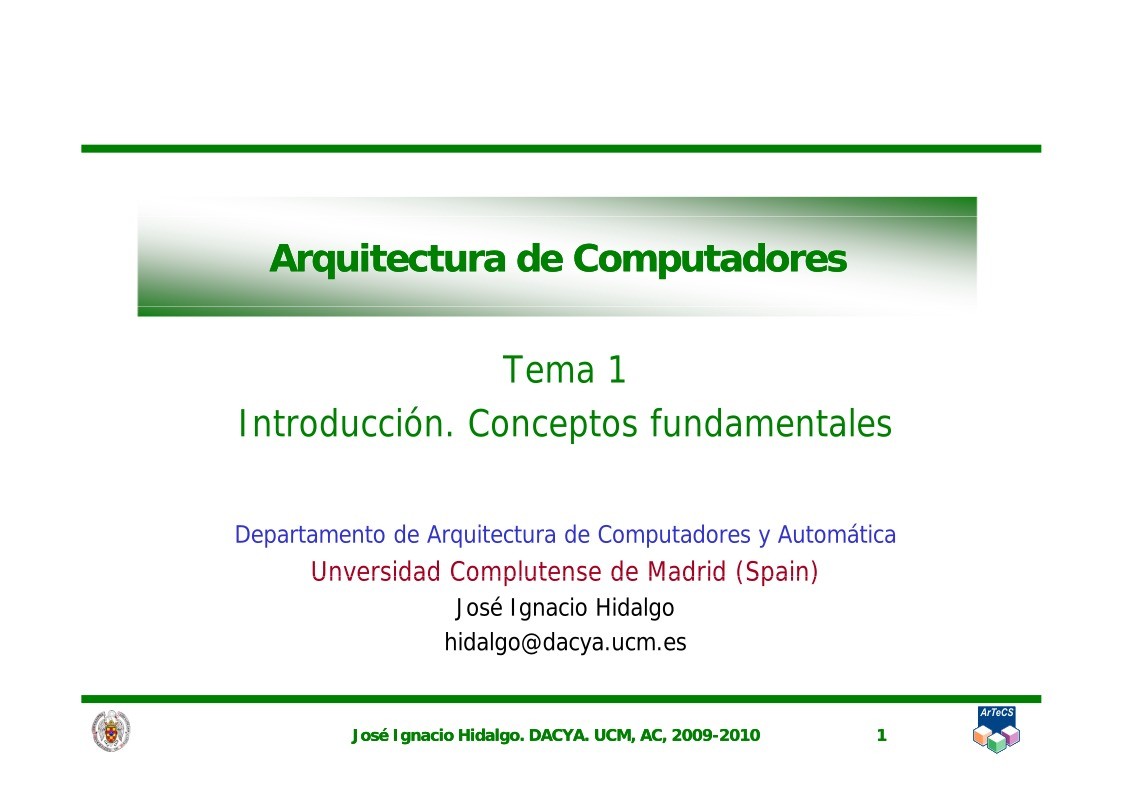 Imágen de pdf Tema 1 Introducción. Conceptos fundamentales - Arquitectura de Computadores