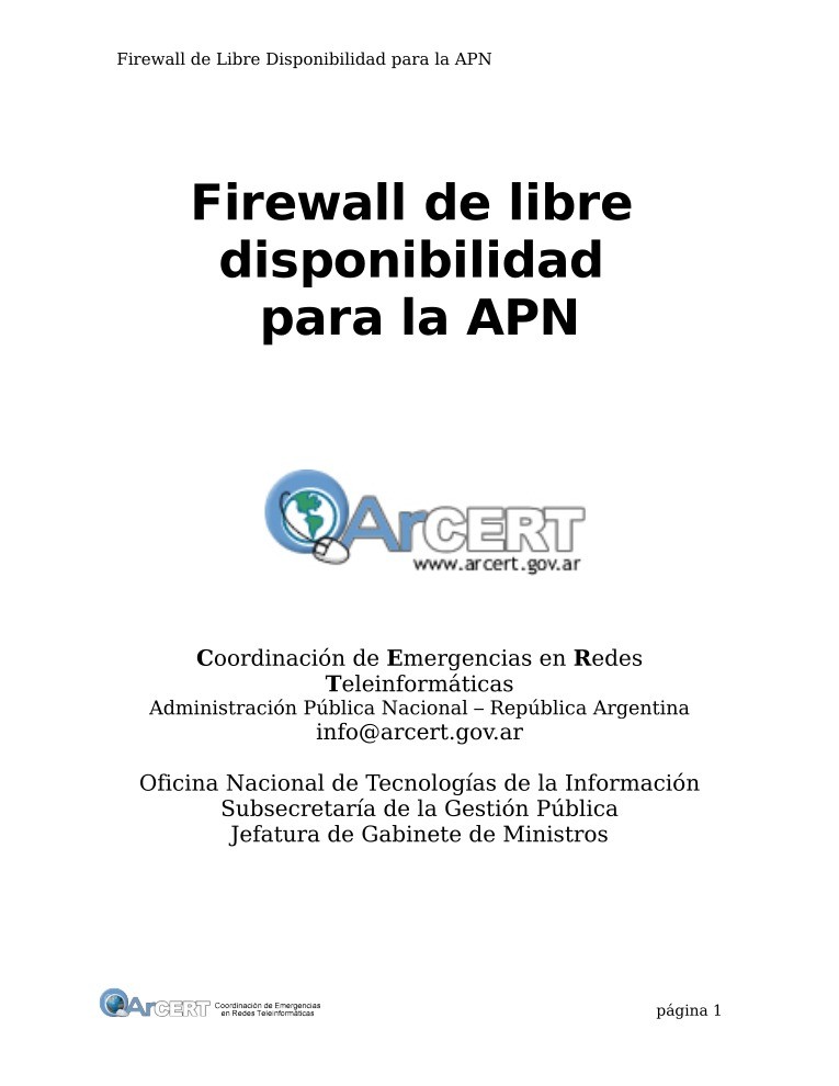 Imágen de pdf Firewall de Libre Disponibilidad para la APN