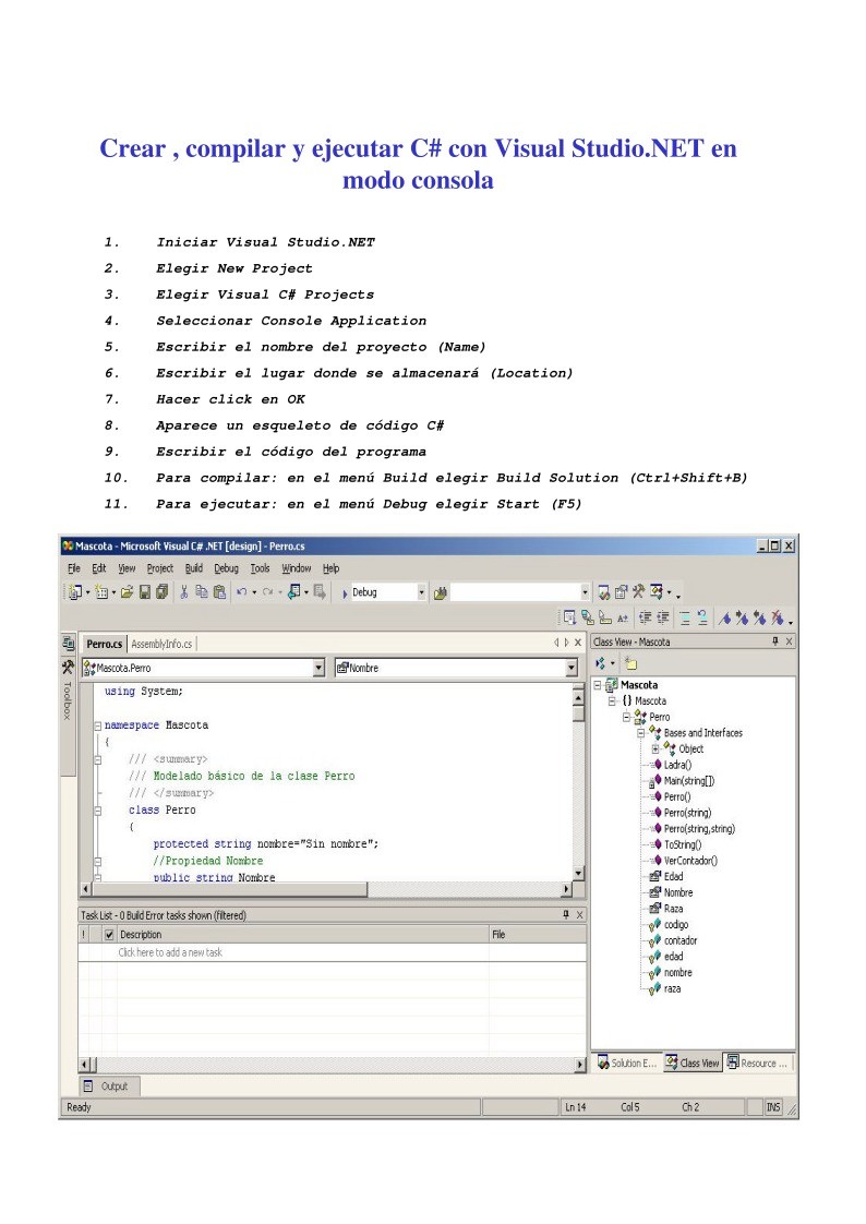 Imágen de pdf Crear , compilar y ejecutar C# con Visual Studio.NET en modo consola